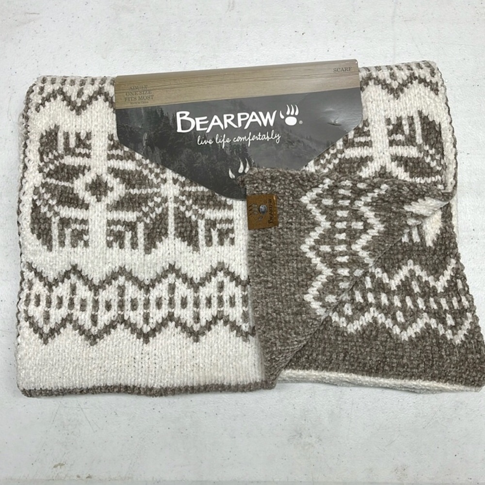 BEARPAW Ivory/Taupe, Scarf & Mitten, Fair Isle Chenille - Picture 4 of 11